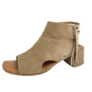 BOC Caged Suede Sandal Peep Toe Fringe Open Heel